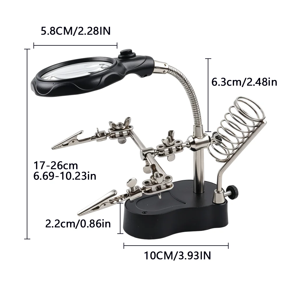 Helping Hands Soldering Iron Welding Station 3.5X 12X Magnifying Glass Adjustable Third Hand Solder Aid with 2 Alligator Clamps