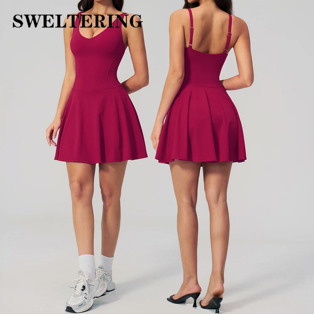 Yoga Bodysuit Women Fitness Jumpsuit Sexy Sport Workout One-Piece Jumpsuit Dance Ballet Sports Dress Female Running Tennis Skirt