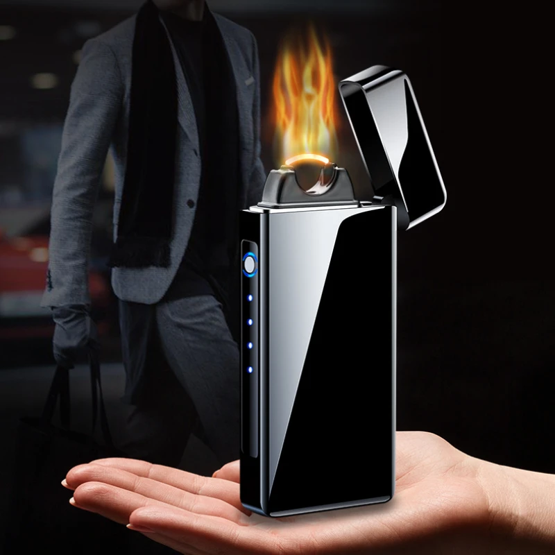 Gold Extra Large Curved Cigar Lighter USB Charging Plasma Cigar High Power Windproof Flame Electronic Lighter