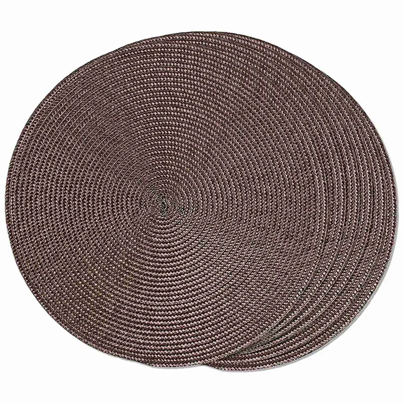 

EYFL-Round Braided Placemats Set Of 24 Table Mats For Dining Tables Woven Washable Non-Slip Place Mats 15 Inch(Brown)