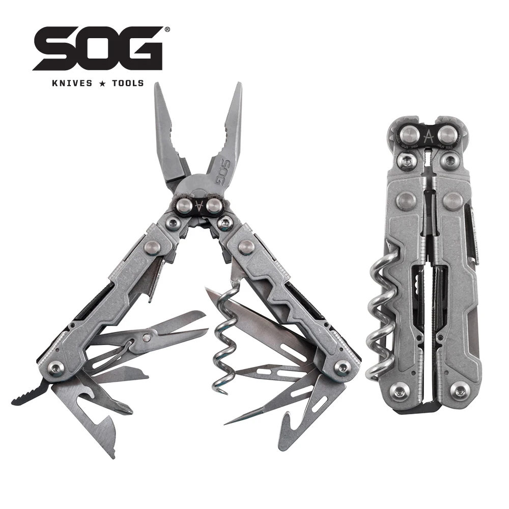 SOG 19 in 1 PowerLitre Mini Multi-tool Folding Pliers With Pocket Clip Knife Portable EDC tools Outdoor Hiking Camping-PL1001-CP