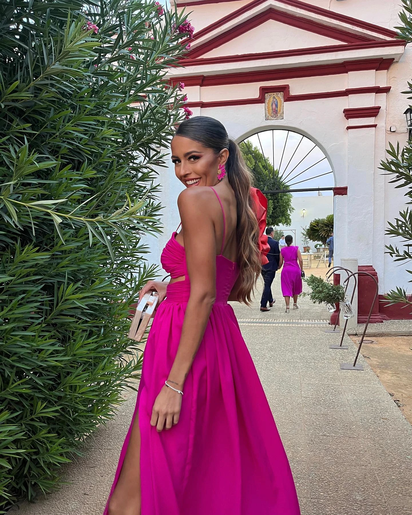 Summer Spaghetti Strap Hot Pink A-line Prom Dress Custom Made Hollow Out Evening Dresses With Slit Women Ever Pretty Gown 2024