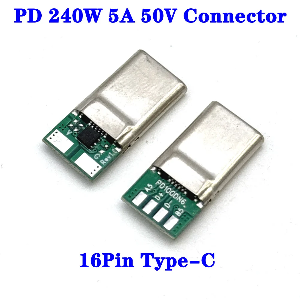 

TYPE-C Male Plug PD 240W 5A 50V Fast Charging 16P Connector USB With PCB welding Data line interface DIY data cable accessories