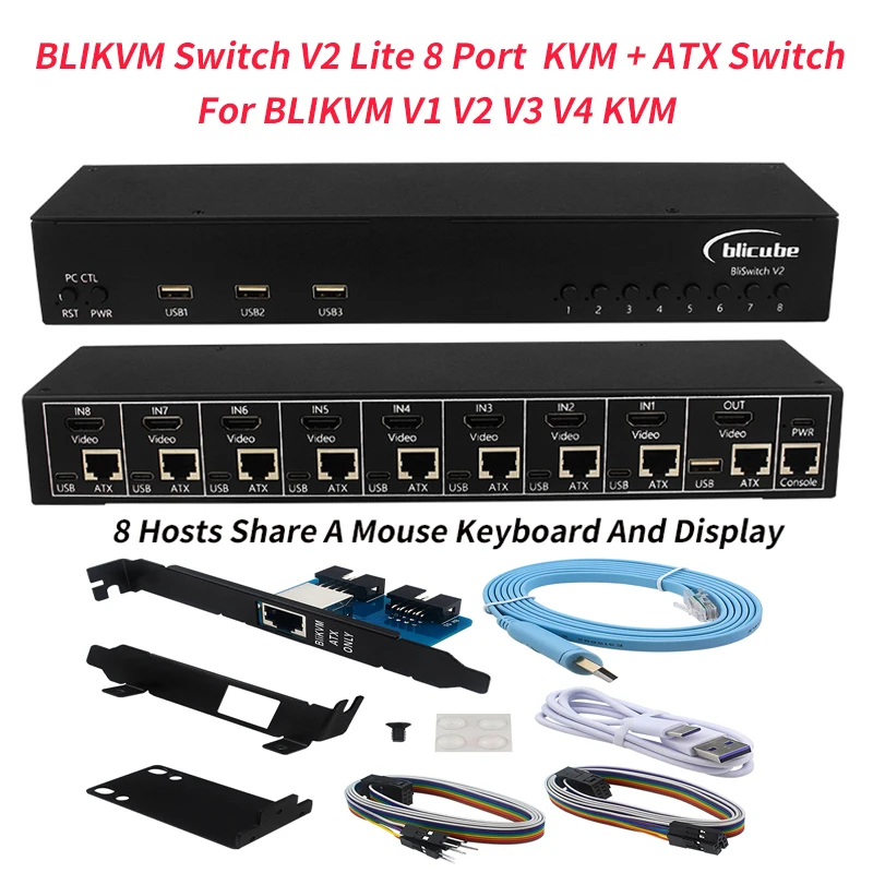 

Комутатор BLIKVM V2, общий ноутбук, 8-портовый преобразователь, USB-мышь, клавиатура, дисплей для BLIKVM V1 V2 V3 V4 KVM