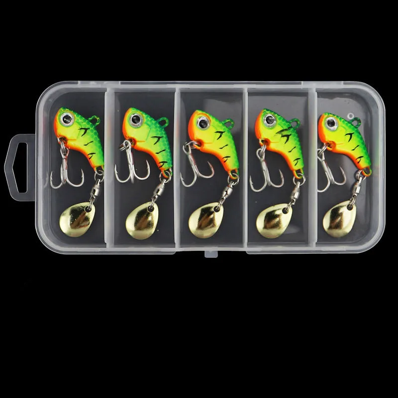Neues 5er-Pack Glitzer-Vibrations-Spinnköder, kleine Wirbelwind-VIB-Box, Metall-Meeresangelköder, Süßwasser-Kunstköder – Detail 8