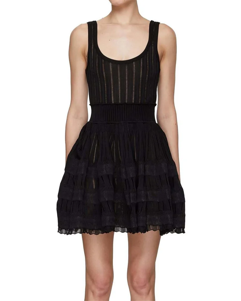 Damska sukienka bez rękawów z krótkiej dzianiny, seksowny letni strój, plażowa narzutka na bikini, szydełkowa, odzież kąpielowa, damska odzież codzienna.