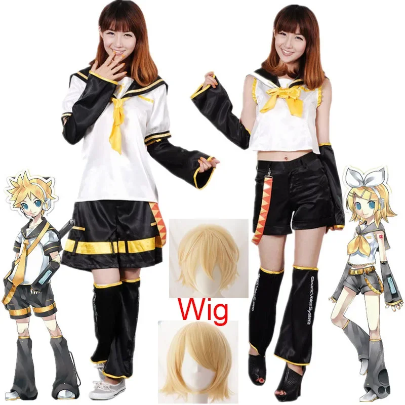 Anime for Rin Len Halloween Party Uniform Cosplay Complete Costumes Wig Sets Tops Shorts Women Men