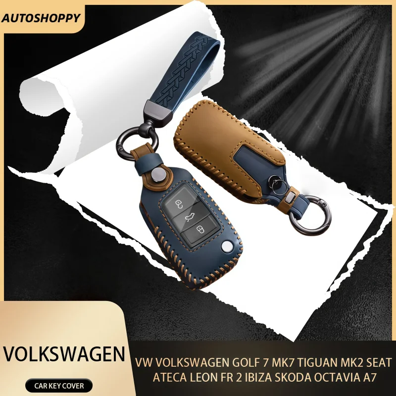 

Fashion Leather Car Key Case Cover Fob For Volkswagen VW Golf 7 ALLTRACK MK7 Tiguan SEAT Ateca Leon FR 2 Ibiza Skoda Octavia