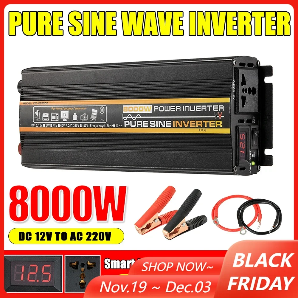 

Pure Sine Wave Power Inverter 12V TO 220V 8000W 6000W 4000W 3000W Voltage Transformer Converter Mini-car Power Supply Portable