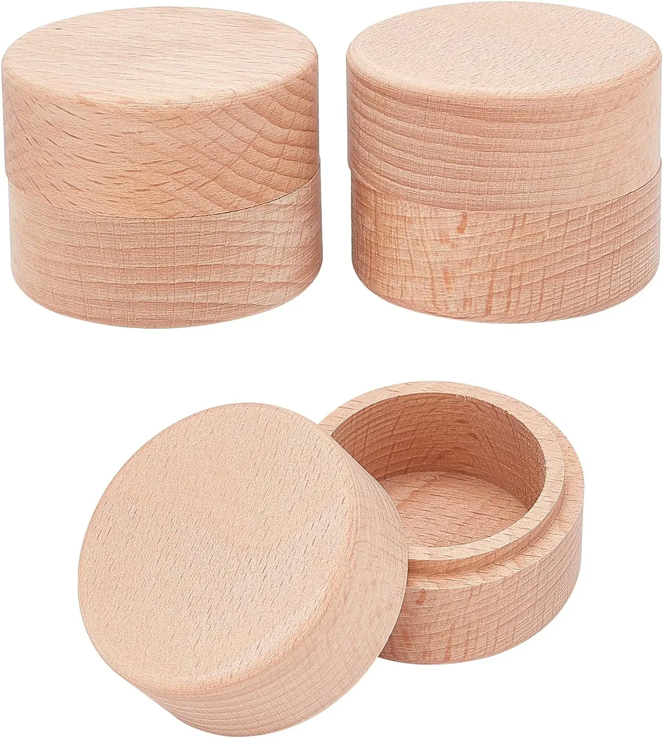 3pcs 2x1.6 Inch Mini Round Wooden Box Small Storage Wooden Box Wedding Ring Jewelry Boxes DIY Storage Trinket Bearer