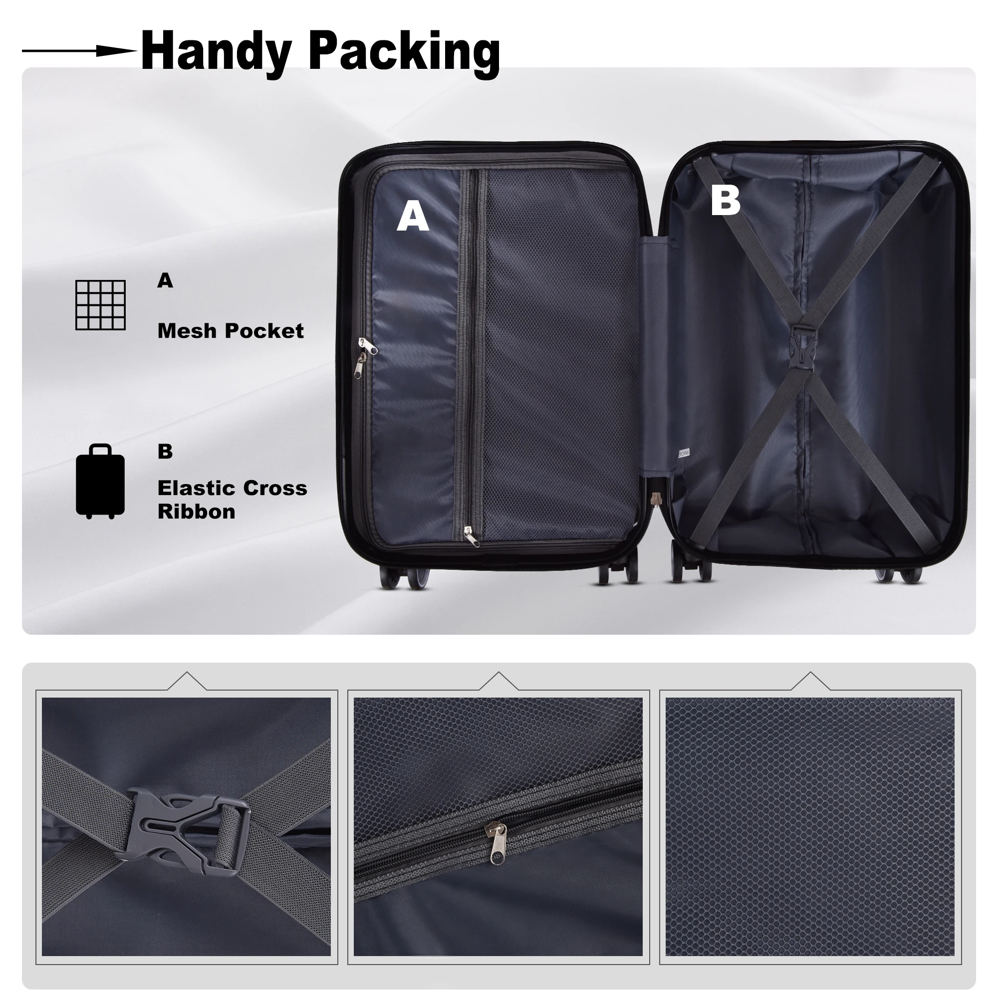 3 uds juegos de equipaje ABS Hardshell equipaje de liquidación maleta con ruedas giratorias ligeras con cerradura TSA 20 24 28 pulgadas