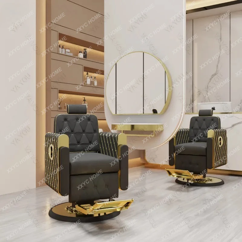 M1L Gold retro hairdressing chair barbershop special folddown barber chair rotating lifting perm dyeing and cutting stool