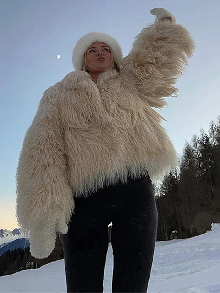 Women Autumn Winter Fluffy Faux Fur Coat Elegant Warm Furry Long Sleeve Short Thick Coats 2024 Lady Casual High Street Outerwear