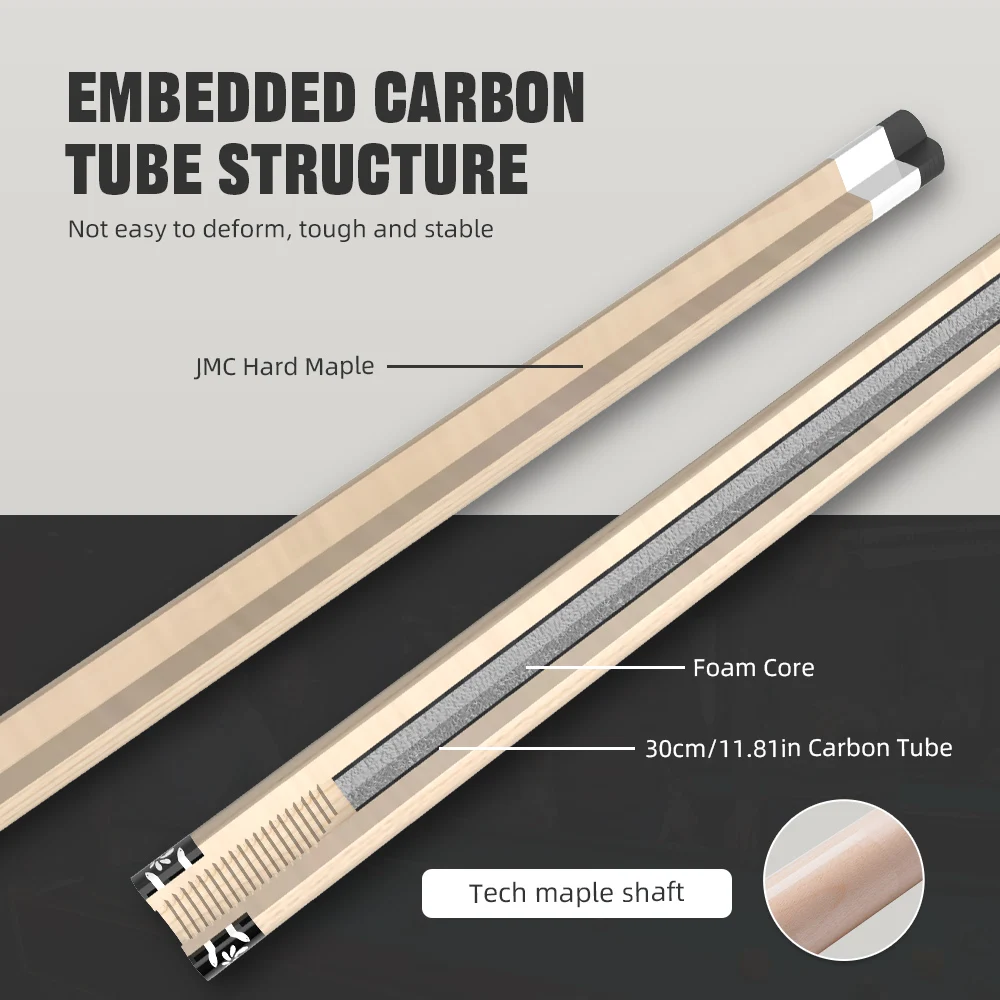 KONLLEN Maple Pool Cue K Series Low Deflection Profession Ultra-smooth Billiard Pool Sticks with Carbon Tube Inside and 12mm tip