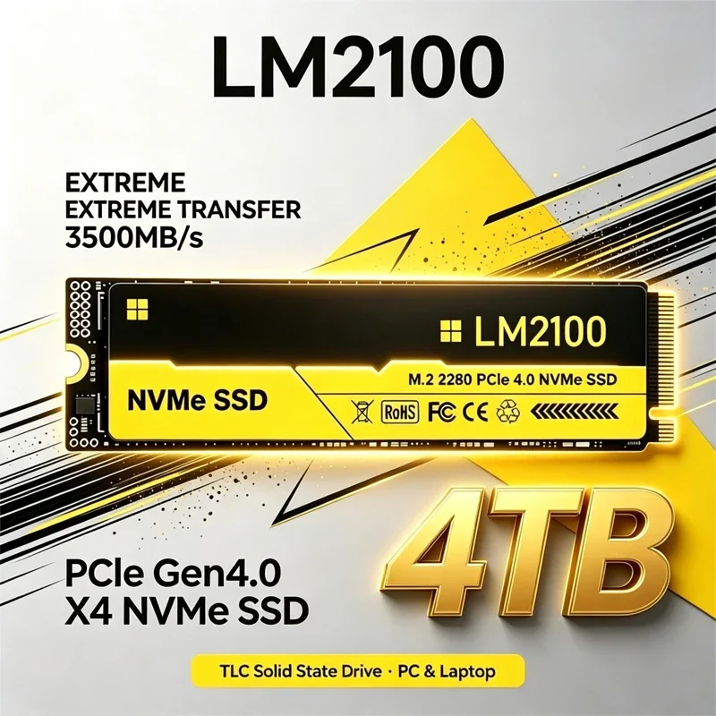 LM2100 NVMe M.2 SSD PCIe Gen4.0 X4 3500MB/s Transfer Speed TLC Solid State Drive 500GB-4TB Compatible with PS5 Laptop Desktop