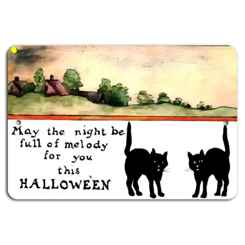 Nuits d'Halloween mélodiques : chats noirs, ambiance effrayante - Panneau en aluminium