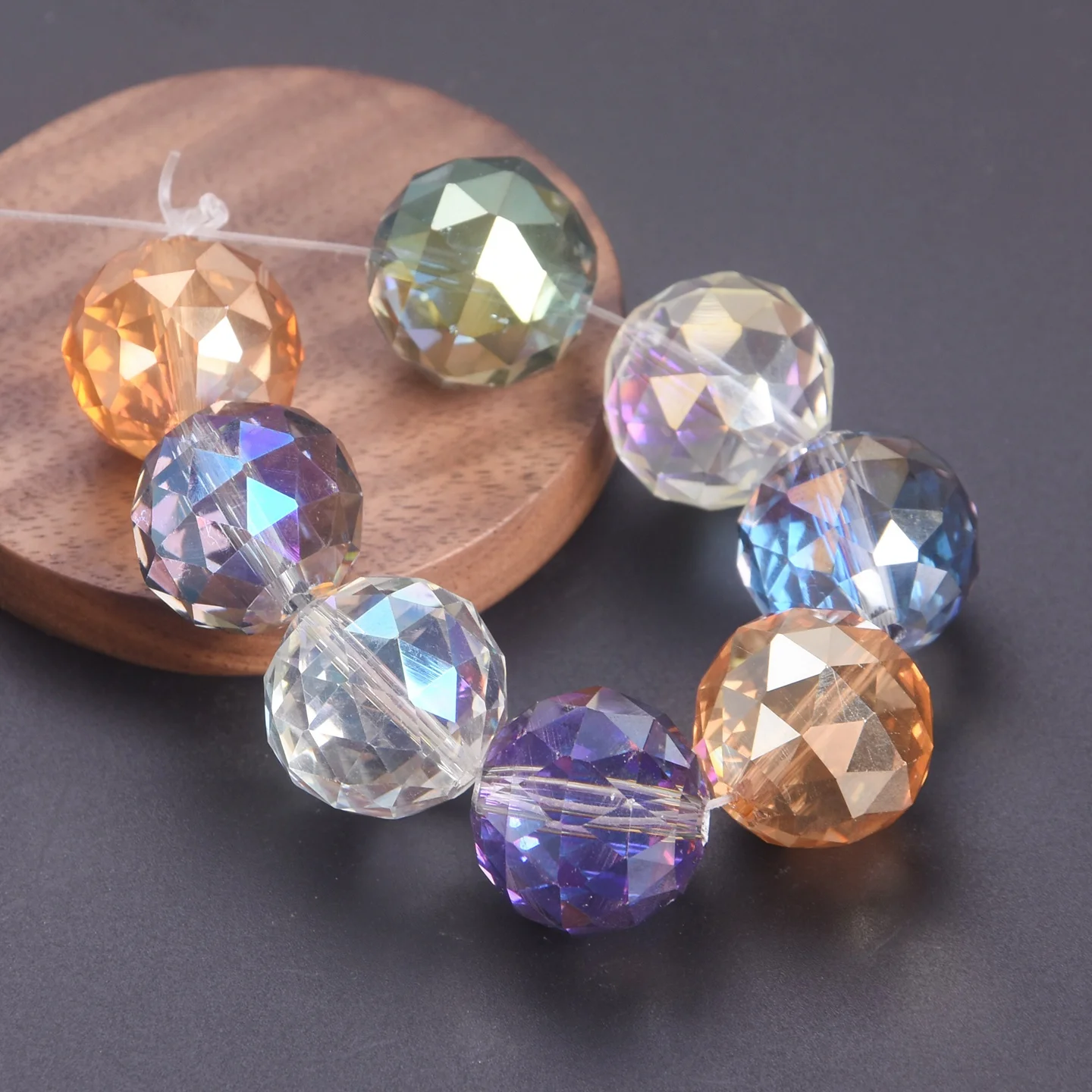 

5PCS 20mm Round Prism Faceted Coloful Plated Crystal Glass Loose Beads For Jewelry Making DIY Crafts Findings