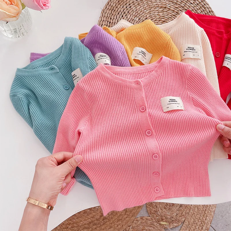 Knitted Cardigan Kawaii Pink Fub Kids Sweater for Girl Crockid Boys Classical Spring Autumn Baby Girl Clothes Toddler 1-7Y image 4