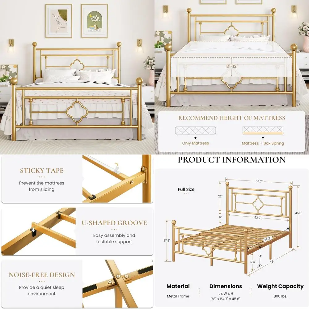 

Винтажный металлический каркас кровати на платформе с 14-дюймовым высотом, полноразмерным и железным художественным изголовьем и изножьем для поддержки матраса и