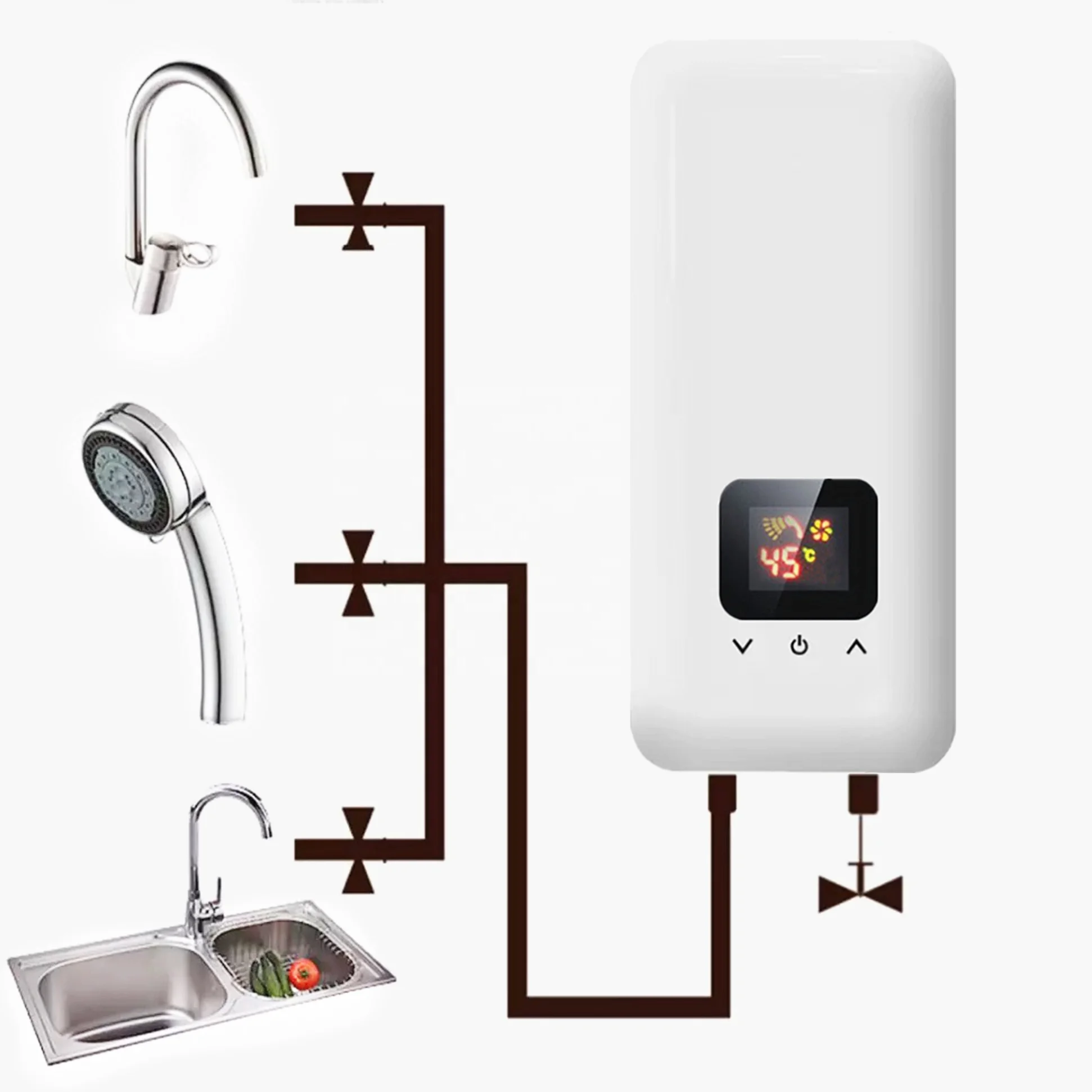 2025 Hot Sale High Quality 5500W Digital Tankless Hot Water Geyser Instant Electric Water Heater for Shower