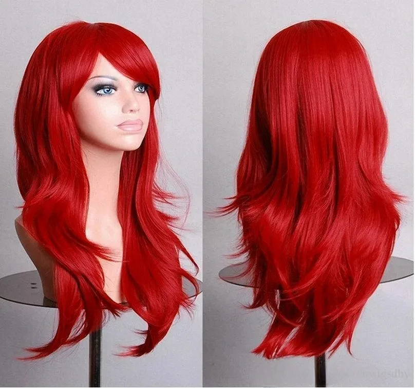 28"inch 10Color Long Multicolor Wavy Cosplay Red Green Puprle Pink Black Blue Sliver Gray Blonde Brown Hair Wigs