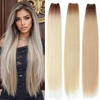 Extensiones de cabello liso biológico de 30 "", 150g, 200 g/unidad, mechones de pelo sintético, Rubio degradado, rubios de ceniza, 27-30-613, tejido de cabello suave