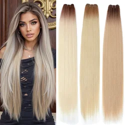 Estensioni dei capelli lisci Fasci di capelli sintetici resistenti al calore Cosplay ad alta temperatura colorati Capelli biondi castani Spedizione veloce