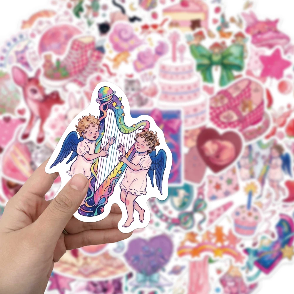 50PCS Creative Pink Fairy Tale Stickers Exquisite DIY Notebook Phone Case Water Cup Personalized Decorative Stickers