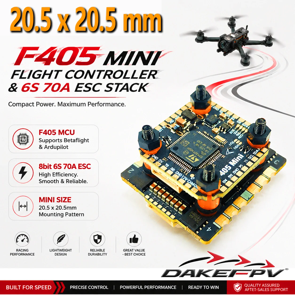 DAKEFPV mini F405 20X20mm STACK 4IN1 Blheli_S Bluejay 8bit 55A 60A 70A ESC MINI F405 For FPV RC drone Freestyle Racing
