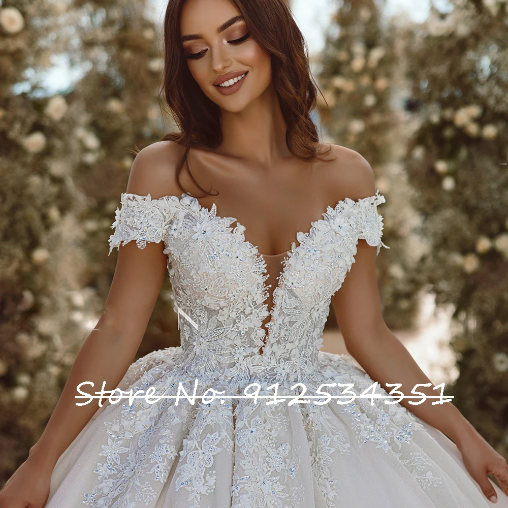 Vestidos De Novia Off the Shoulder Ball Gown Wedding Dresses See Through Bodice Vintage Robe Mariage Backless Gorgeous Trouwjurk