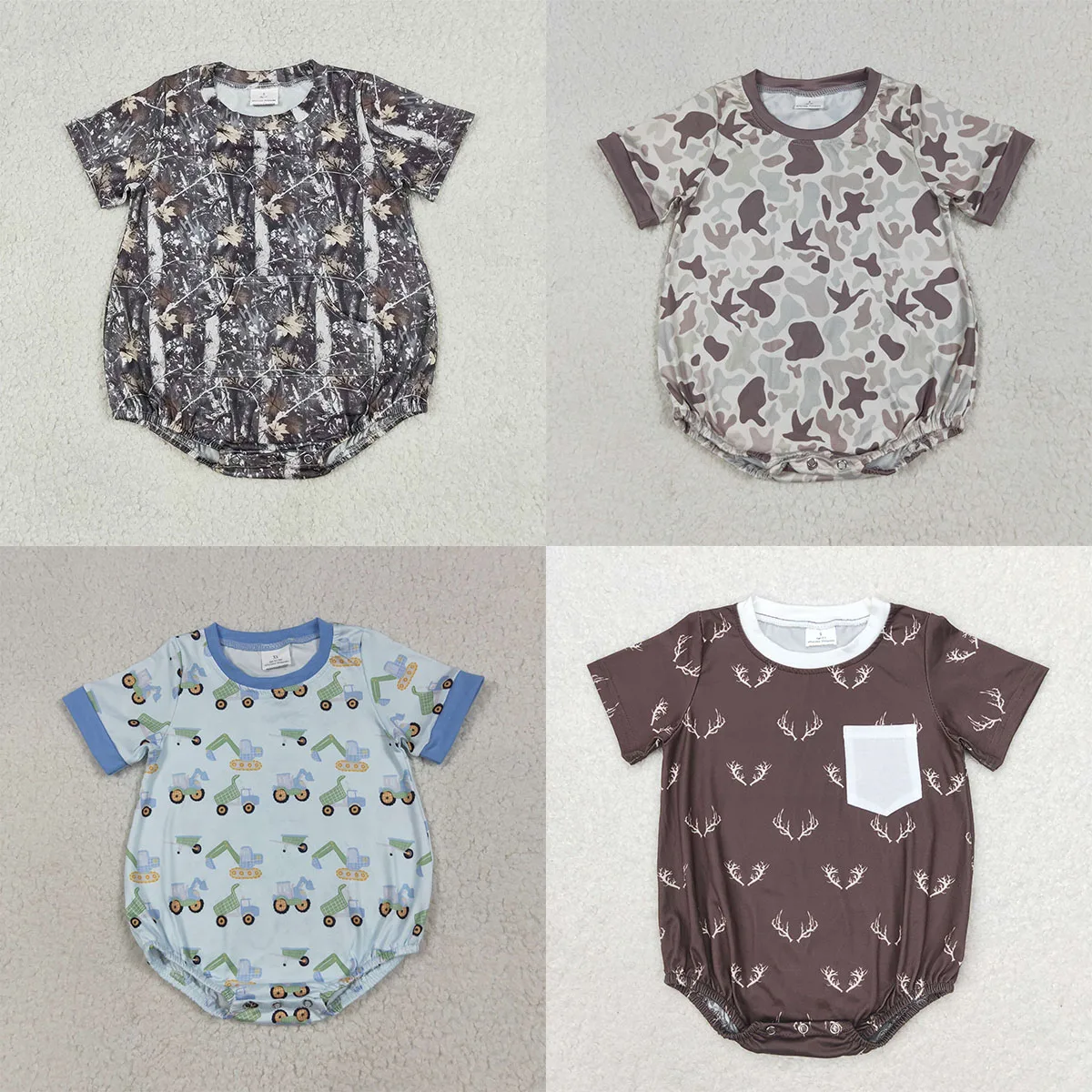 Newborn Baby Clothes Comfy Toddler Boy Short Sleeve Southern Leaves Pockets Rompers Kids Jumpsuit Children Clothing Wholesale