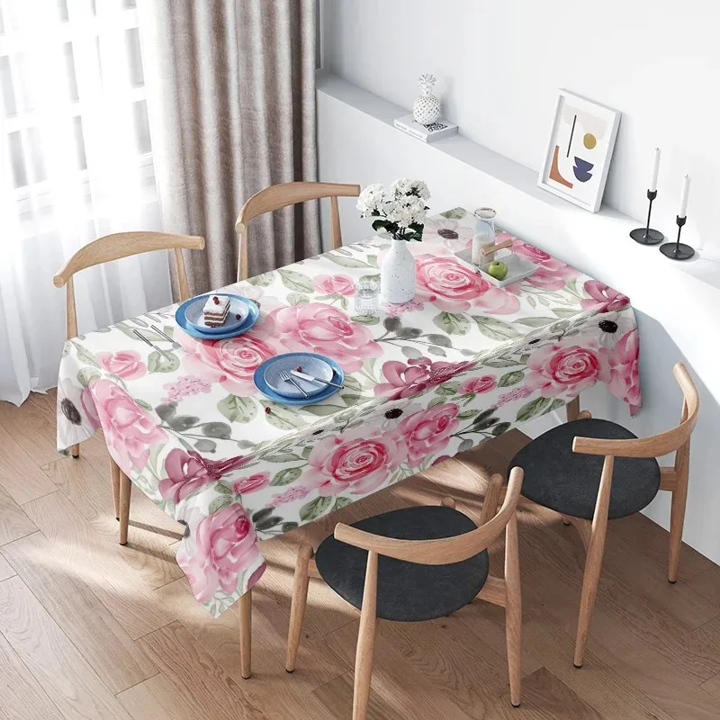 VIKAMA Vintage Rose Print Tablecloth, Stain-Resistant And Washable, Countryside Farmhouse Kitchen Decor Tablecloth