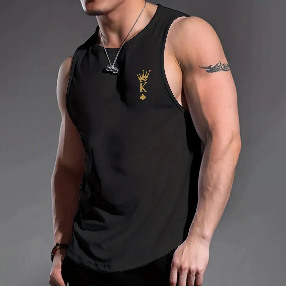 Summer Men's Sleeveless T-Shirt Fashion Braces Clothes Letter K Print Casual Outdoor Gym Clothing Man O Neck Pullover Sportswear