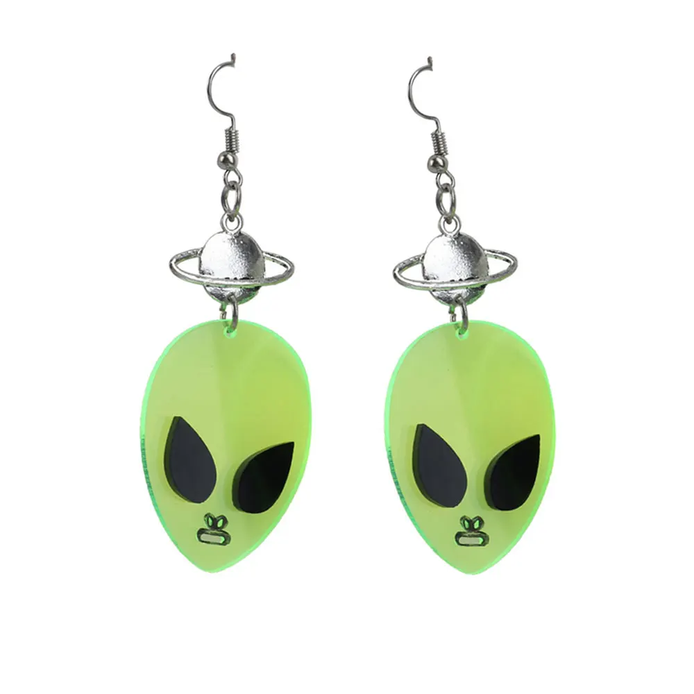 New Neon Green Alien Acrylic Drop Earrings For Women Girl Geometric UFO Spaceship Long Dangle Earrings Pendant Punk Jewelry Gift