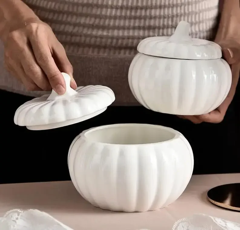 

Creative Pumpkin Ceramic Bowl with Cover Hotel Restaurant Ice Cream Dessert Bowl Soup Bowl Nordic Home Kitchen White Tableware
