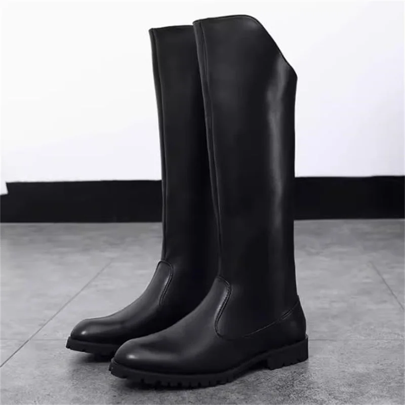 Men women British Motorcycle Riding Equestrian Mens Boots Knee High Casual Zipper Cowboy boots  size