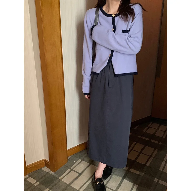 

Юбка миди с высокой талией для женщин: дизайнерская, стройнящая, прямая, длинная, в корейском стиле, однотонная, А-силуэт, для офиса и повседневной носки