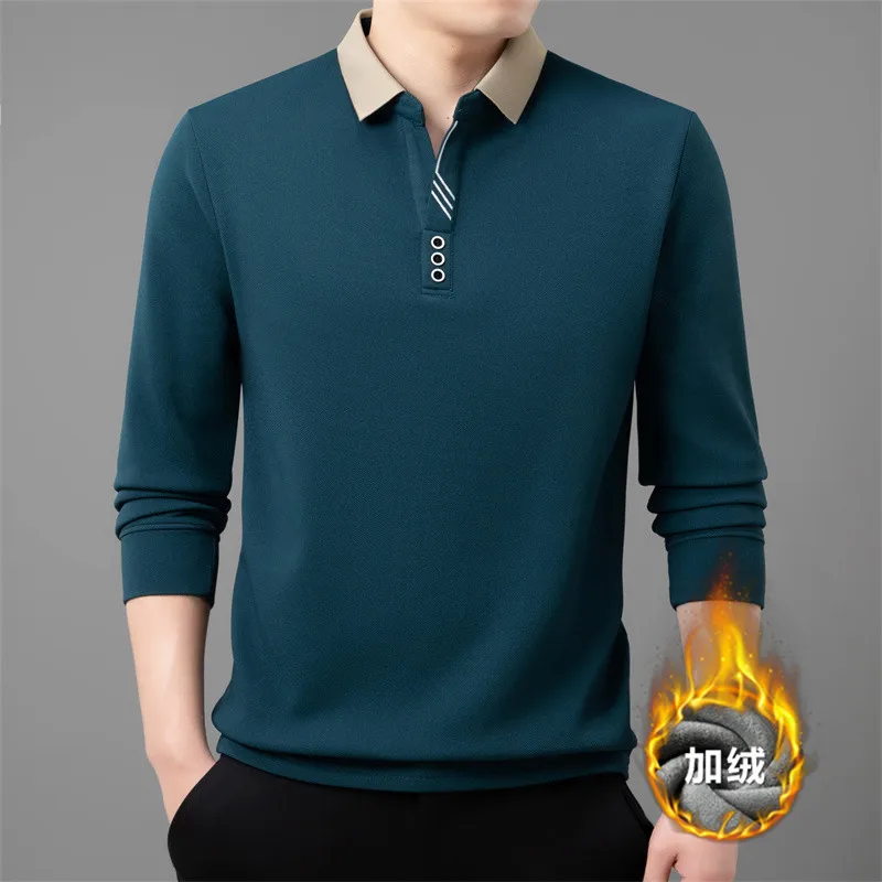 

2025 Hot Men's Lapel Long Sleeved T-shirt Autumn New Trend Business Casual Polo Shirt Comfortable T-shirt