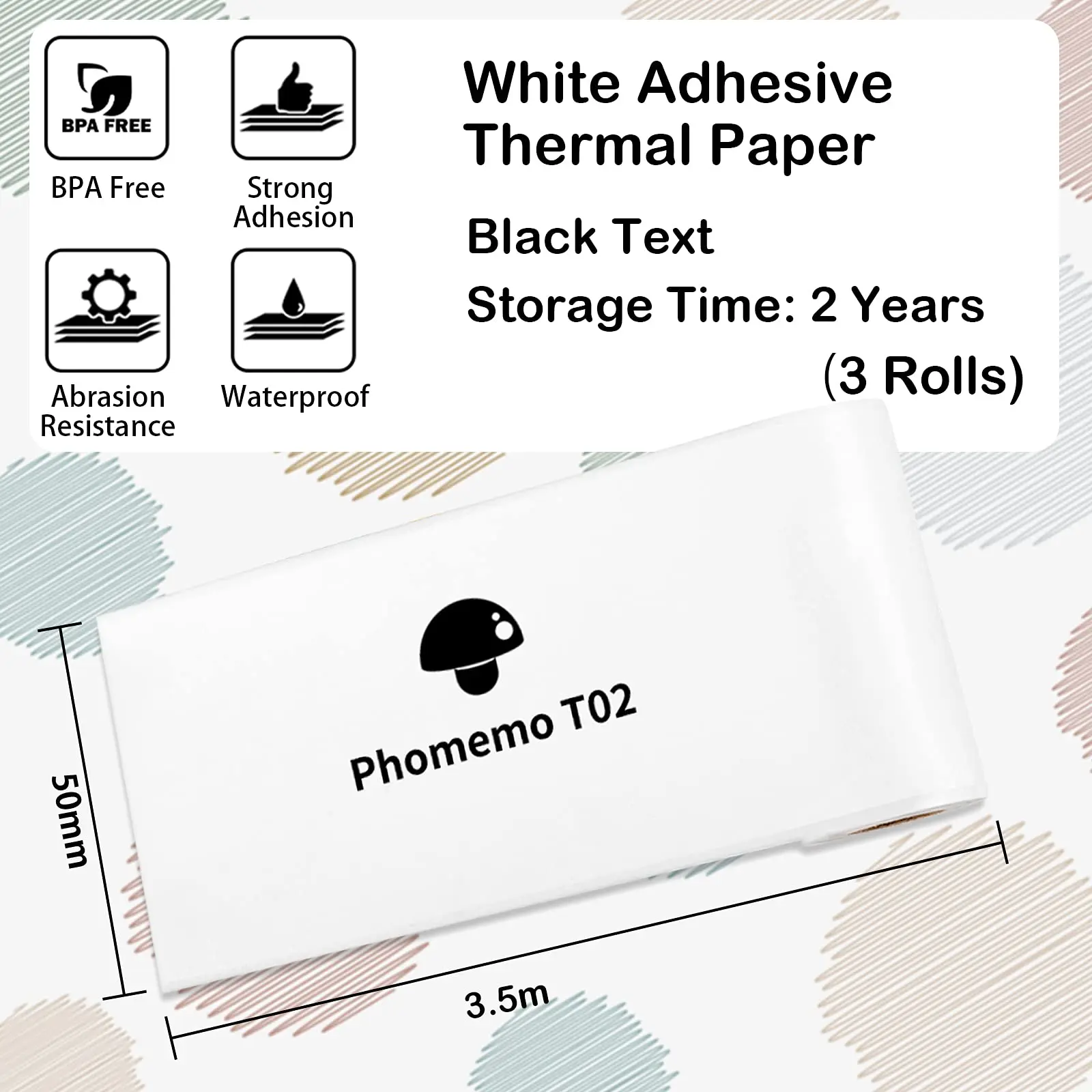 Imagem -02 - Phomemo Papel Térmico Adesivo Papel de Impressora Auto-adesivo M02x Mini Etiqueta Manter por 10 Anos Rolos T02 T02 Branco