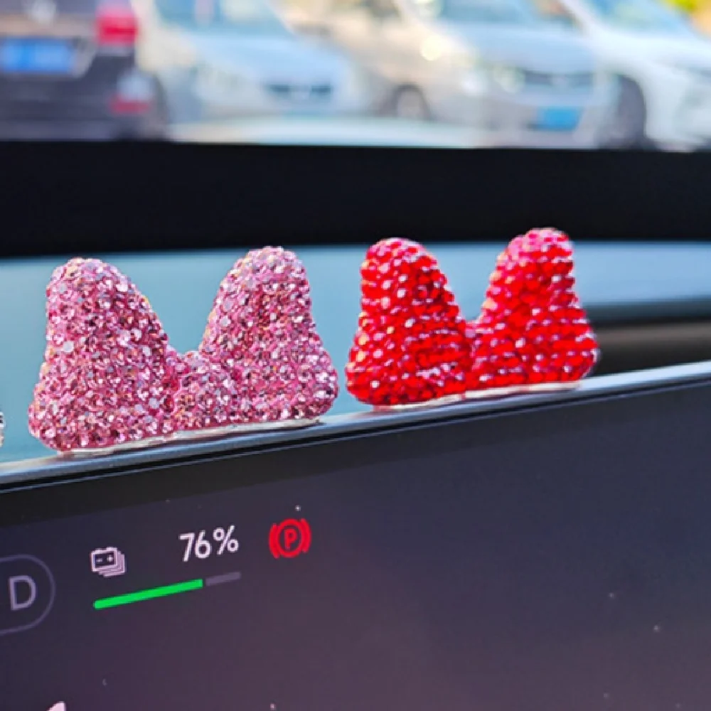 Luxury Shiny Crystal Bow Car Display Decoration Universal Princess Style Rhinestone ABS Dashboard Ornament Cute Auto Interior
