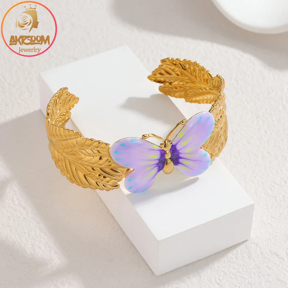 Серия Ocean, красочный браслет-манжета с крабами и рыбой, креативный широкий открытый браслет на руку с бабочкой для женщин, ювелирные изделия