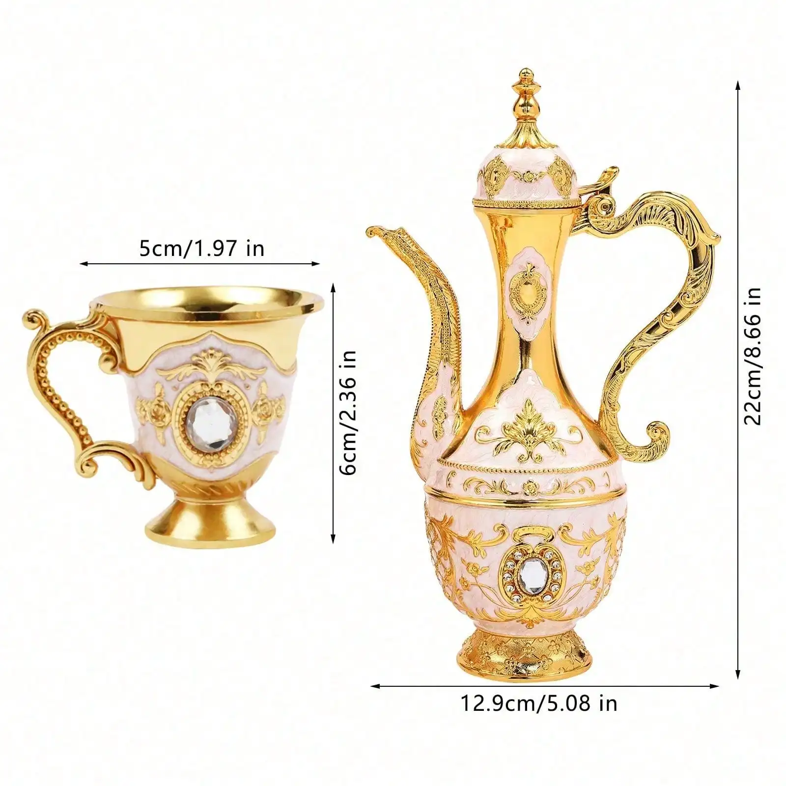 

Turkish Tea Set Vintage Metal Turkish Coffee Set W/Pot(250ml)+6 Cups(30ml) & Tea Tray For Home Party Wedding Decor