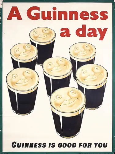 1p, Guinness a day stout, reproducción de etiquetas vintage, letrero de acero, decoración de taberna y pub