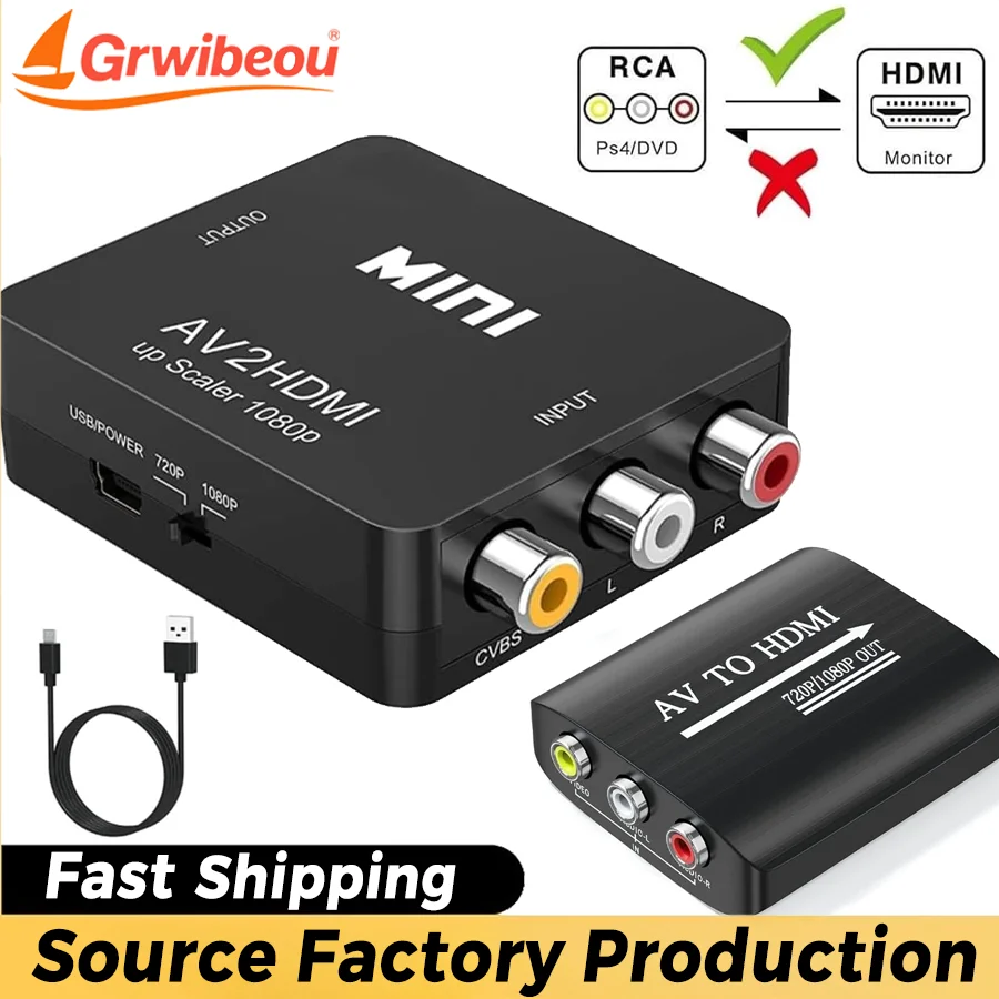 

1080P AV RCA CVSB To HDMI-compatible Converter L/R Video Scaler Adapter HD Video Box Converter AV To HD Adapter Support PAL