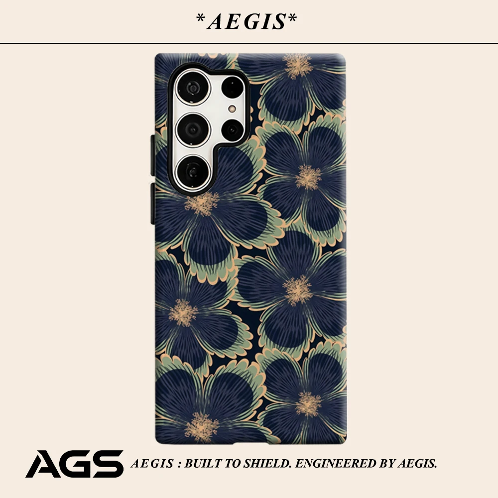 Midnight Bloom Cluster Phone Case for Samsung Galaxy S25 Ultra S24 S23 Ultra Plus Glossy Double-layer Back Cover