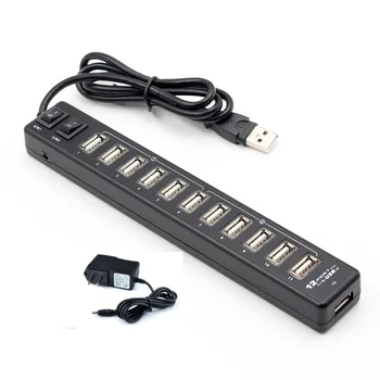 Hoge kwaliteit USB-hub 12-poorts USB 2.0-hub Multi USB-splitterschakelaar met EU / US-voedingsadapter voor printers luidsprekers MP3-speler