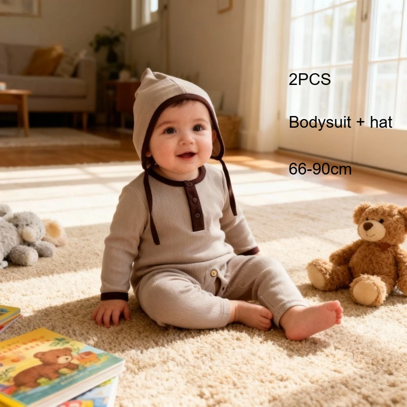 

Костюм для малышей 66-90 см, весна 2026, новая расцветка, детские товары для новорожденных, одежда для девочек, боди + шапочка, комплект из 2 предметов