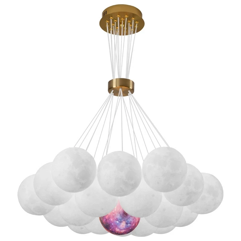 Imagem -05 - Nordic Lua Planeta Bola de Vidro Candelabro 3d Impresso Pendant Light Iluminação Interior Criativa Suspensão do Quarto das Crianças Luminárias