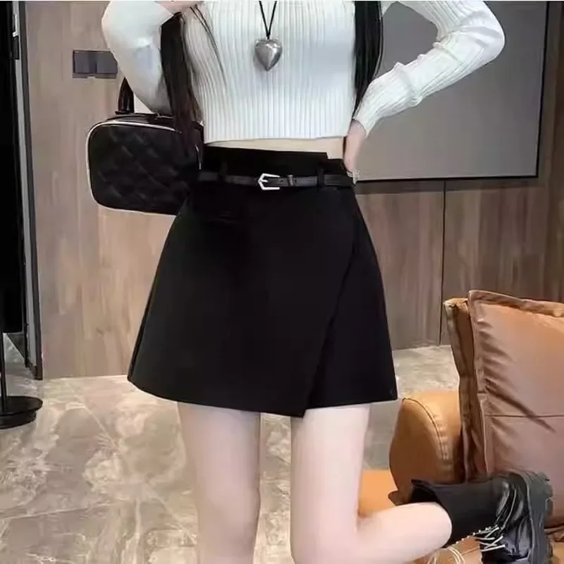 Irregular Grey Blazer Style Skort for Women High Waist Loose Wide Leg A-line Short Skirt Spring Autumn Slimming Casual Streetwea