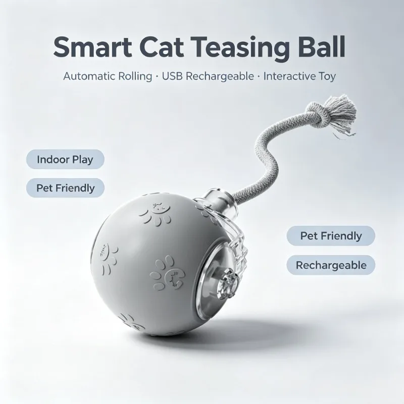 POPO Smart Automatic Cat Teasing Ball USB Rechargeable Indoor Pet Interactive Rolling Ball Electric Entertainment Toy For Cats
